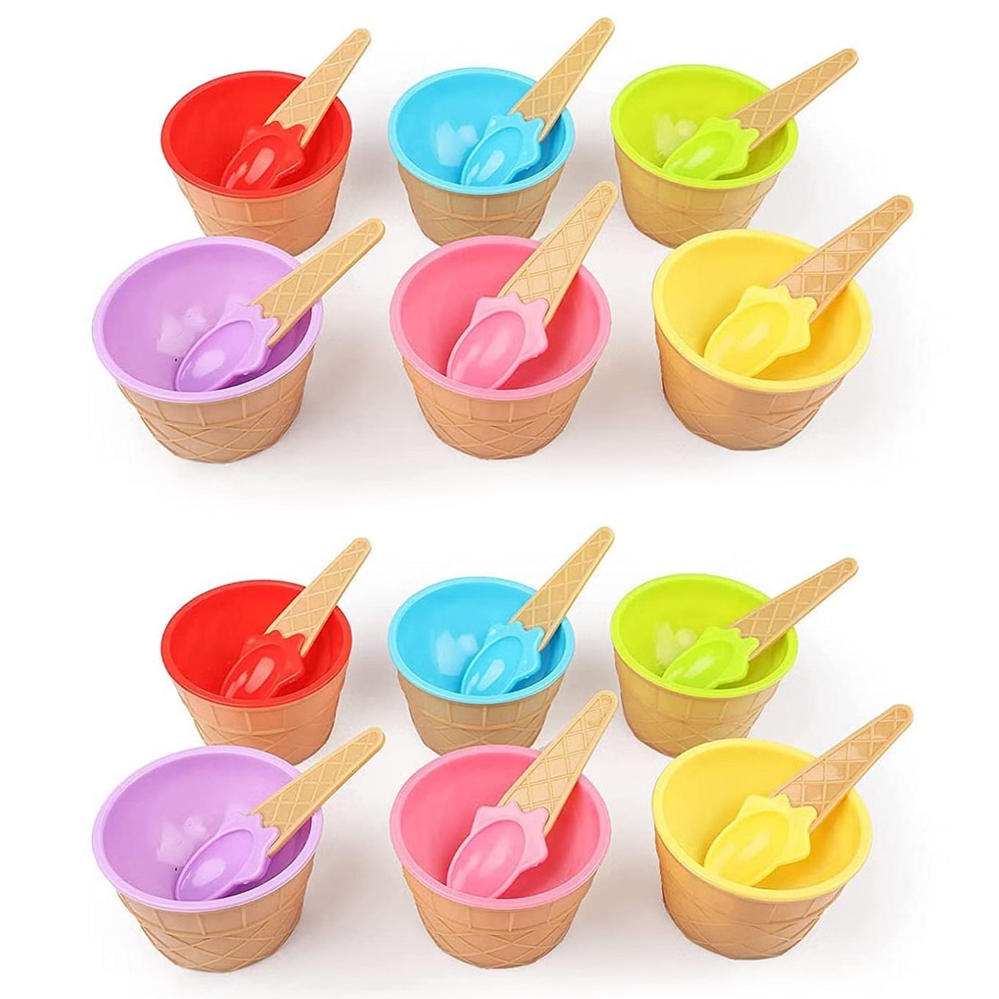 5321  Ice Cream Bowl  Spoon Set Plastic Solid Colour Cream Cup Couple Bowl With Spoon. Ice Cream Spoon  Bowl Set 12 Pc Set Of Ice Cream Bowl  Spoon (Multi Color)