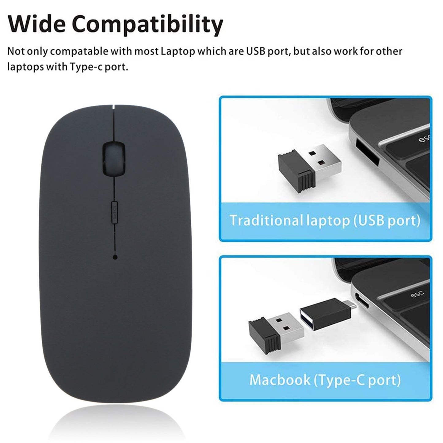Slim Wireless Computer Mouse | Ergonomic Cordless Handheld for Laptops & Desktops | Silent Click, Portable & Easy Plug & Play for Beginners