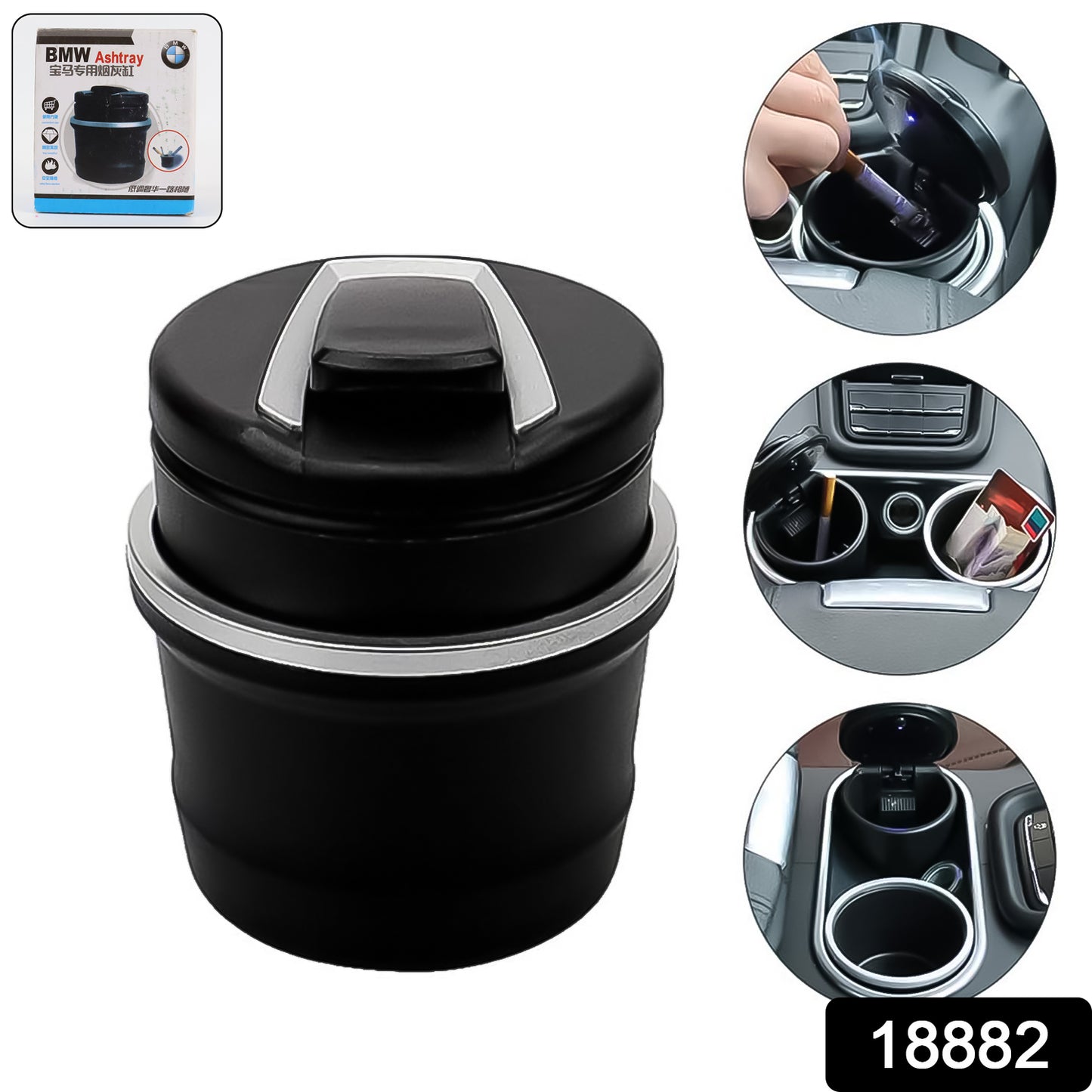 Universal Car Ashtray with Lid and Cool Blue LED Light | Portable Smokeless Cigarette Ash Container | Fits Most Vehicle Cup Holders for Easy Use