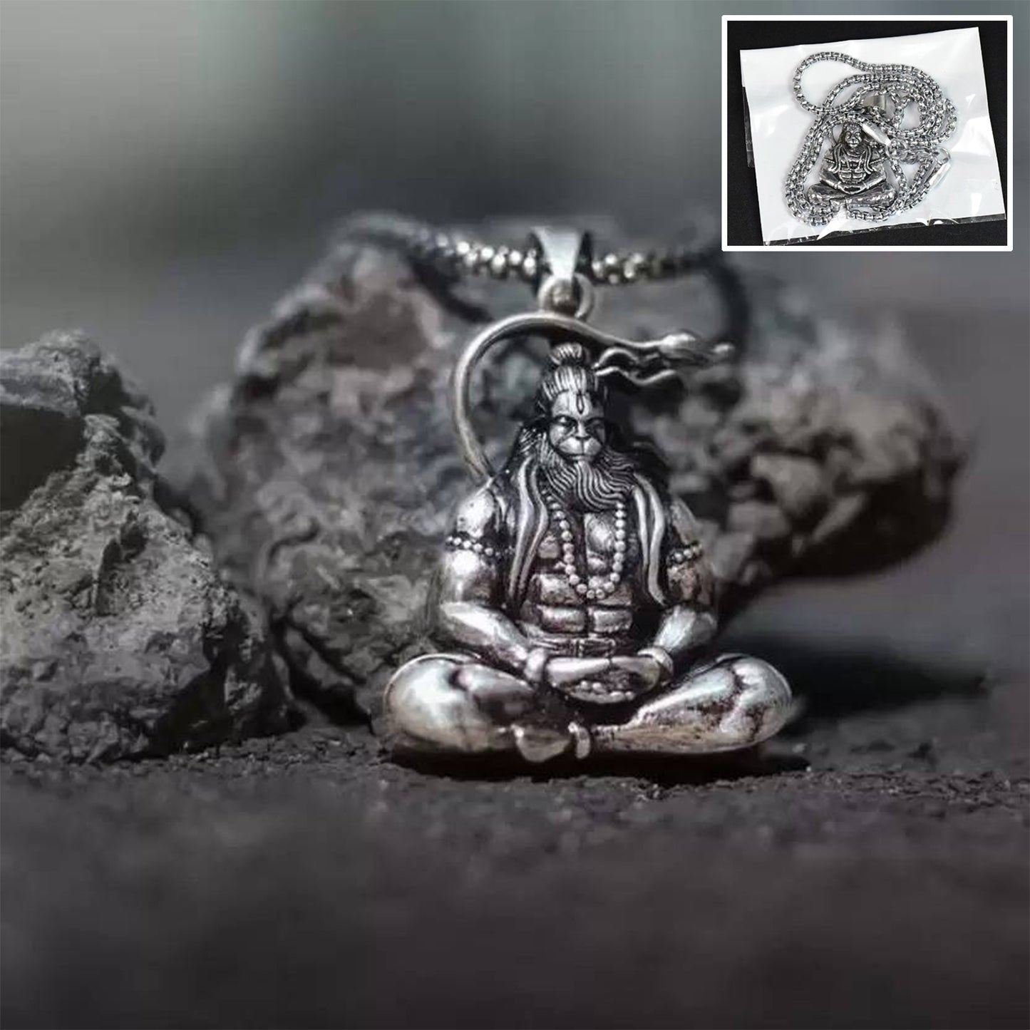 Lord Hanuman Pendant with Chain for Strength & Protection | Mahavir Bajrangbali Locket for Men & Boys | Antique Finish Spiritual Amulet