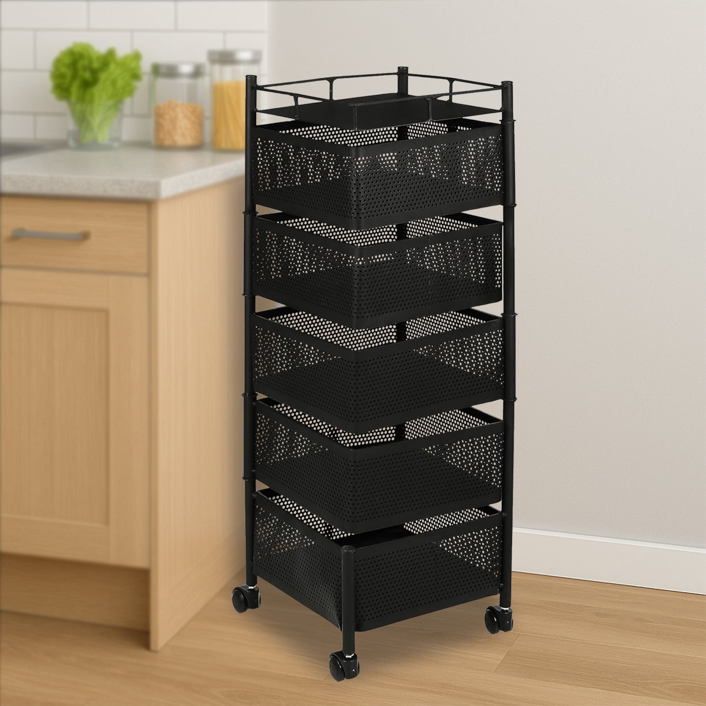 5 Layer Multipurpose Kitchen Storage Trolley With Wheels