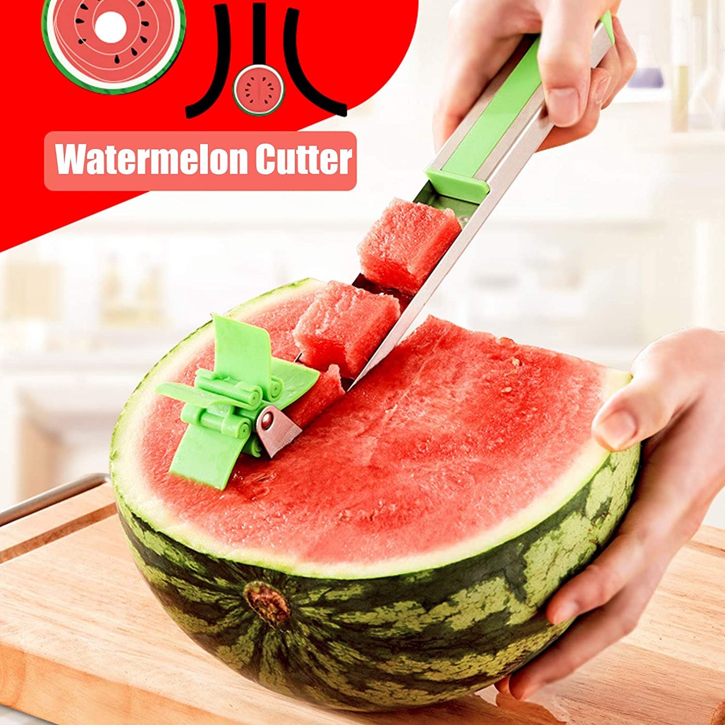 Easy-to-Use Watermelon Cutter Tool | Handheld Stainless Steel Windmill Slicer for Perfect Cubes | Portable Fruit Peeler for Kitchen