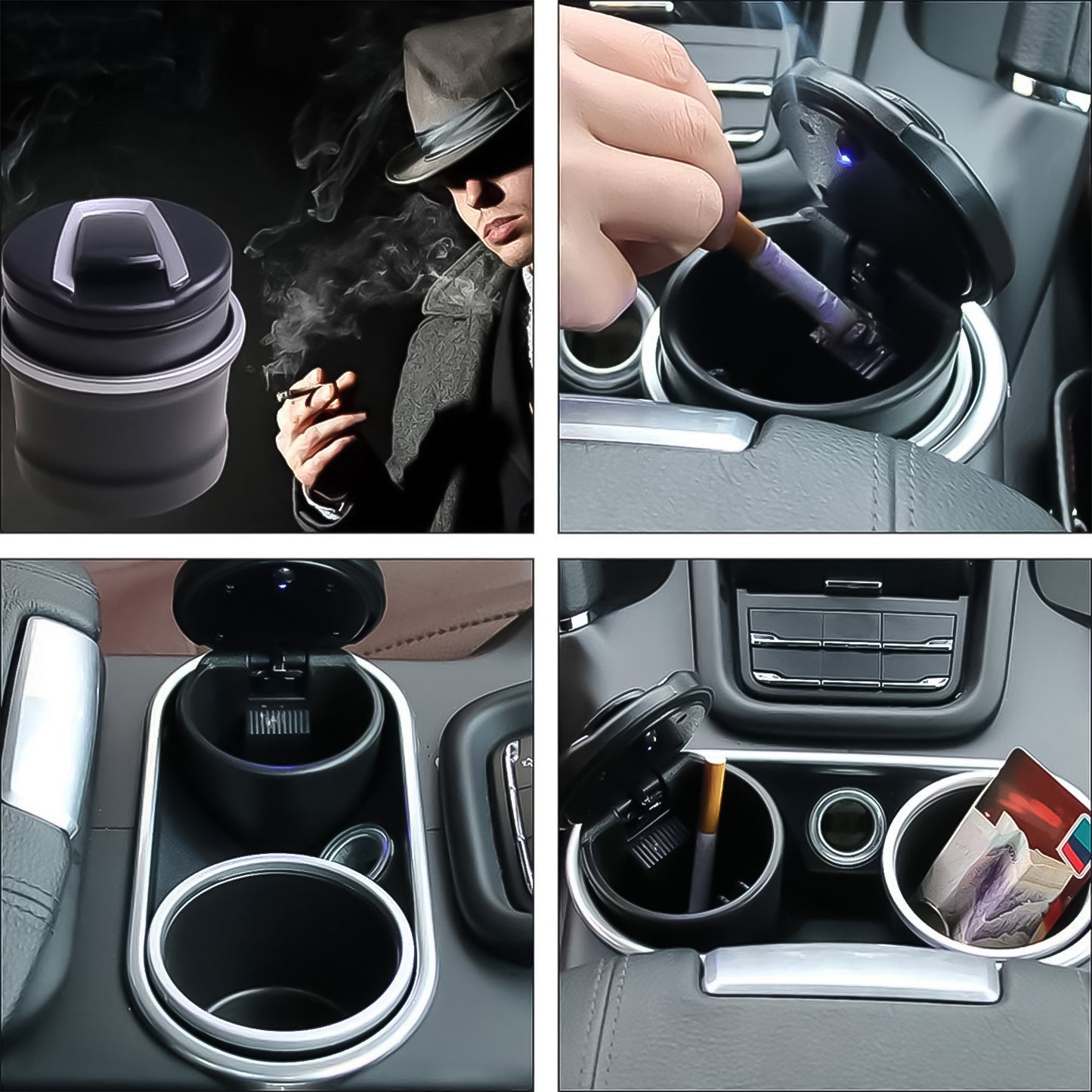 Universal Car Ashtray with Lid and Cool Blue LED Light | Portable Smokeless Cigarette Ash Container | Fits Most Vehicle Cup Holders for Easy Use