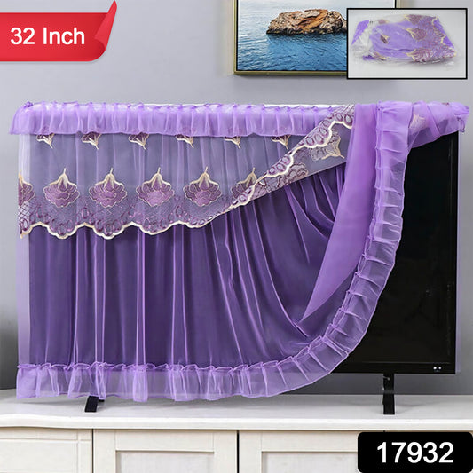 Elegant Embroidered TV Cover for 32 Inch Displays | Protective Lace Dust Cover with Ruffles | Enhance Your Living Room with this Stylish TV Accent
