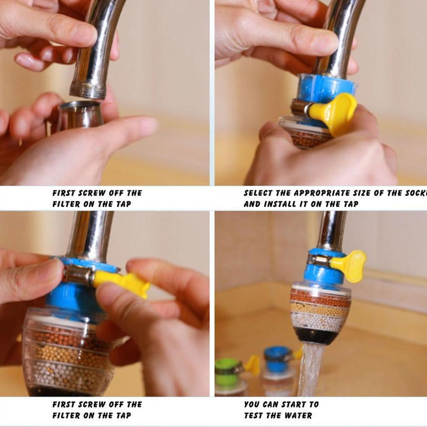 Universal Kitchen Tap Filter with 6-Layer Purifier Cartridge | Faucet Water Filter for Removing Chlorine & Impurities | For Home & Bathroom Use