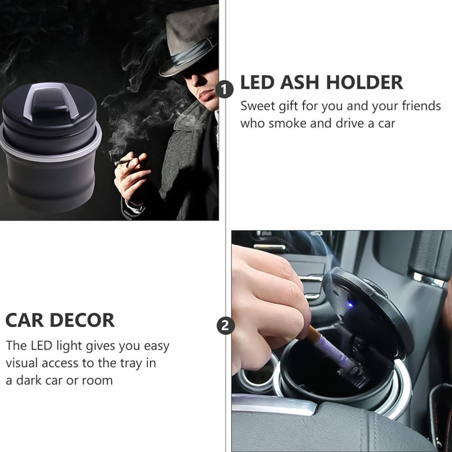 Universal Car Ashtray with Lid and Cool Blue LED Light | Portable Smokeless Cigarette Ash Container | Fits Most Vehicle Cup Holders for Easy Use
