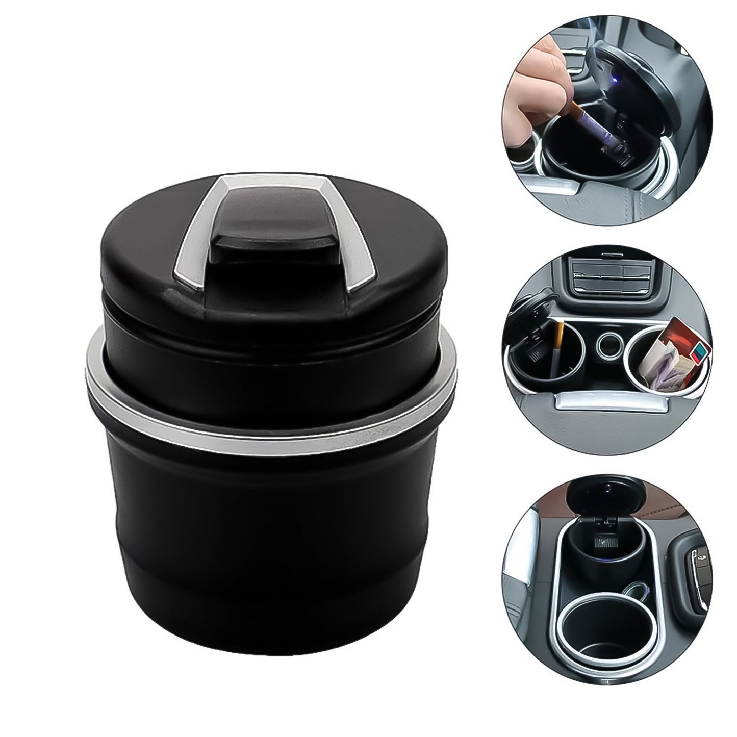 Universal Car Ashtray with Lid and Cool Blue LED Light | Portable Smokeless Cigarette Ash Container | Fits Most Vehicle Cup Holders for Easy Use