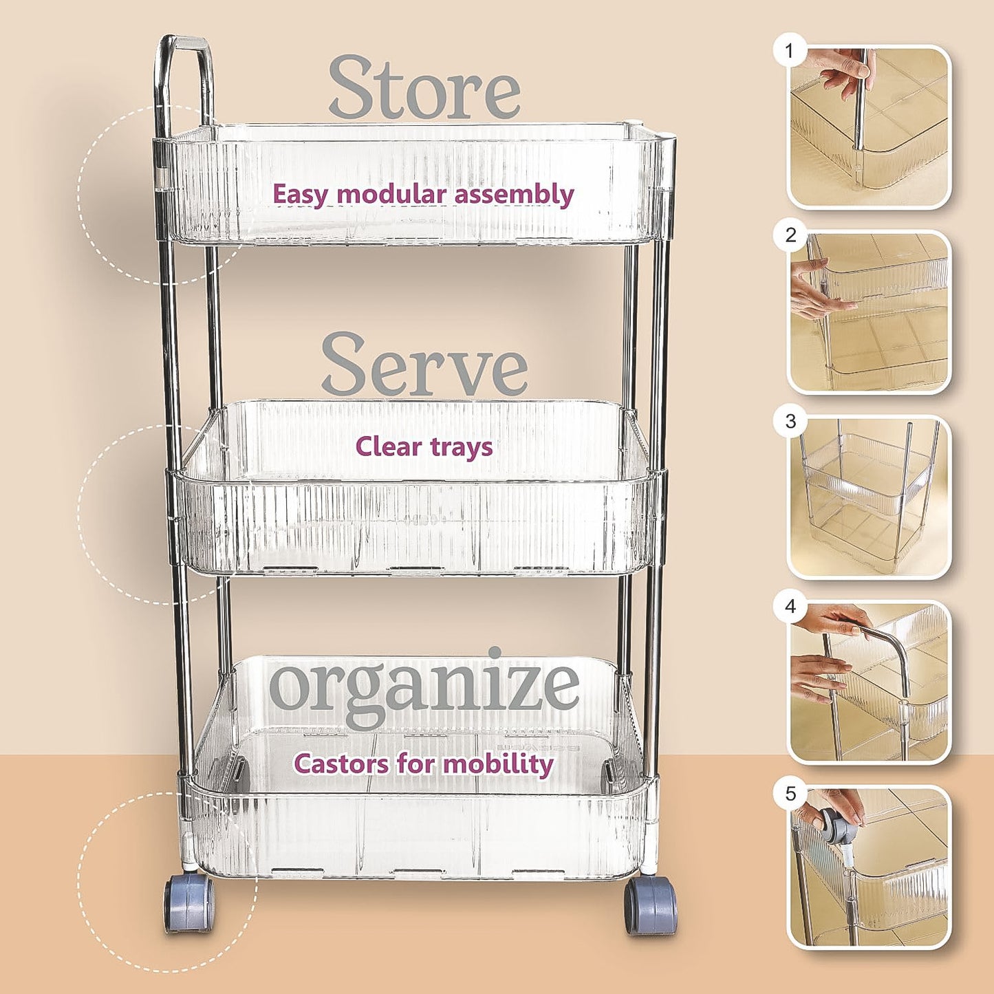 Apex Sapphire 3-layer Multipurpose Storage Trolley With Wheels