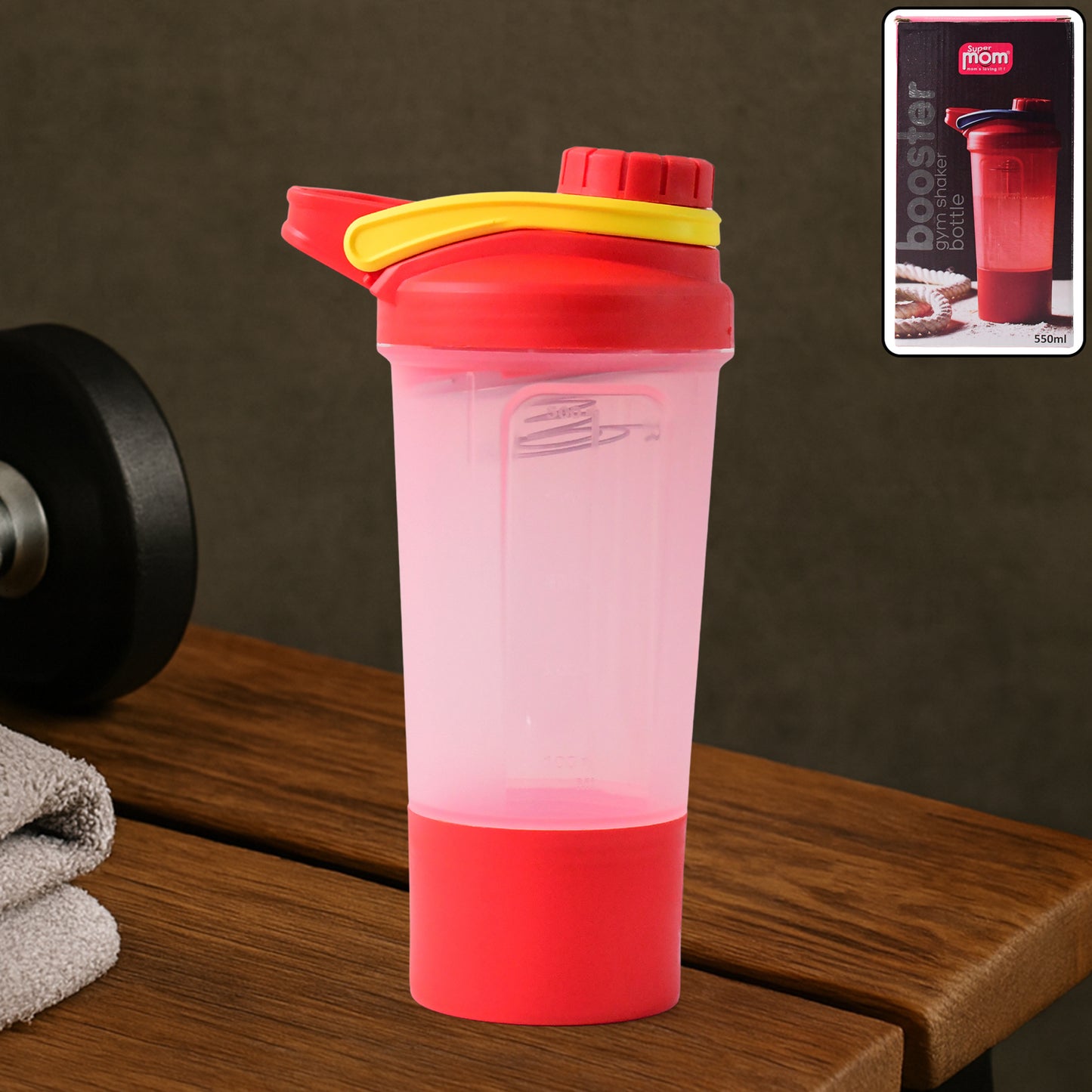 Supermom  Premium Booster Gym Shaker Bottle With Mixing Ball (550ml  1 Pc)