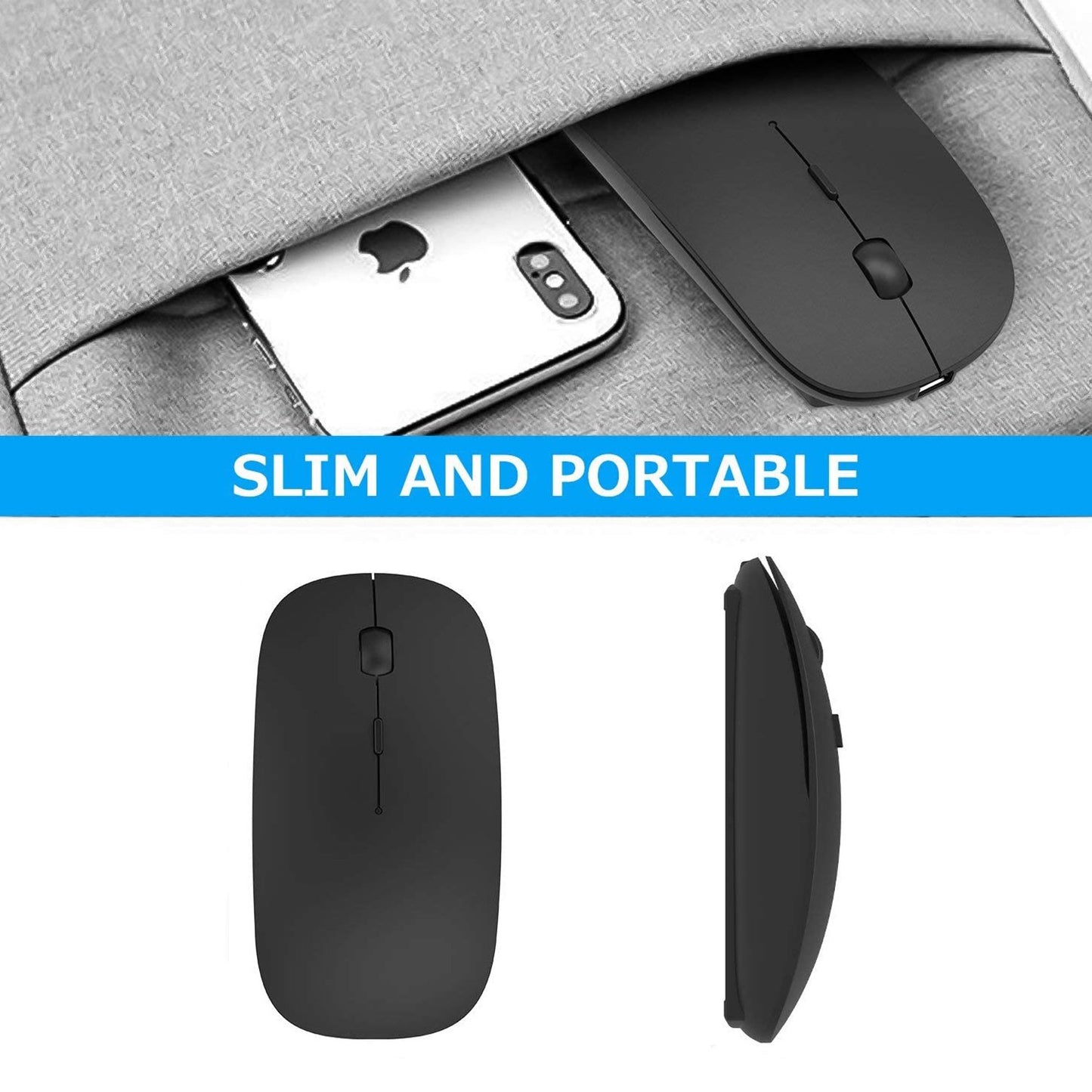 Slim Wireless Computer Mouse | Ergonomic Cordless Handheld for Laptops & Desktops | Silent Click, Portable & Easy Plug & Play for Beginners